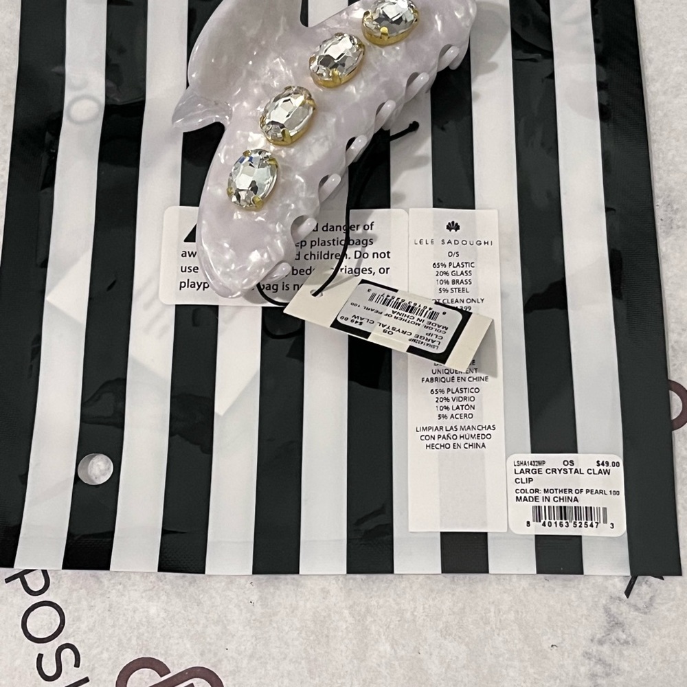 LELE SADOUGHI NWT AUTHENTIC LARGE EMBELLISHED MOTHER-OF-PEARL ACETATE CLAW CLIP - Picture 8 of 12